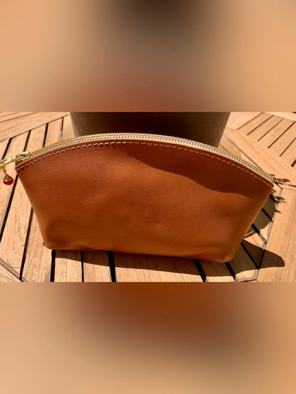 Portland Leather Goods Leather Cosmetic Pouch with Zipper Charm
